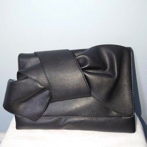 Just Fab Black Classic Clutch Shoulder Tote Handbag with Bow Closure for Women